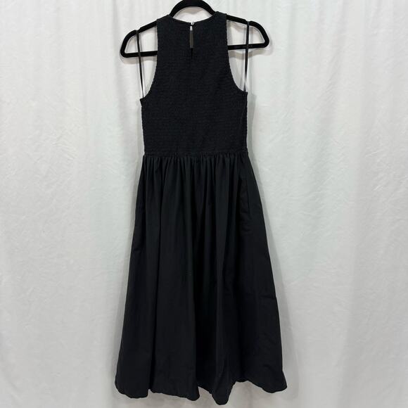Madewell Black The Melody Smocked Midi Dress 100% Cotton Pockets Medium - Picture 6 of 8